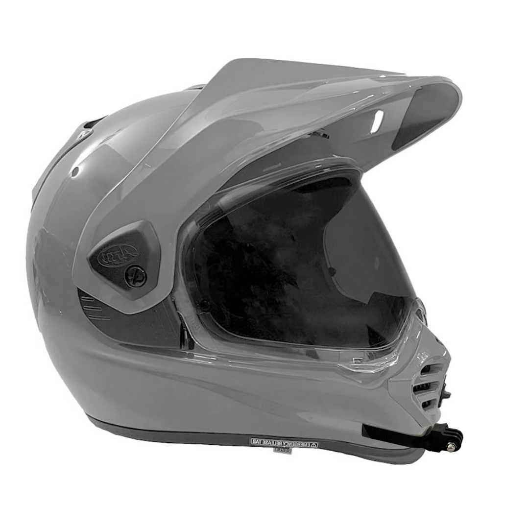 ARAI Tour X-5 helmet shown with gopro and insta360 chin mount on front