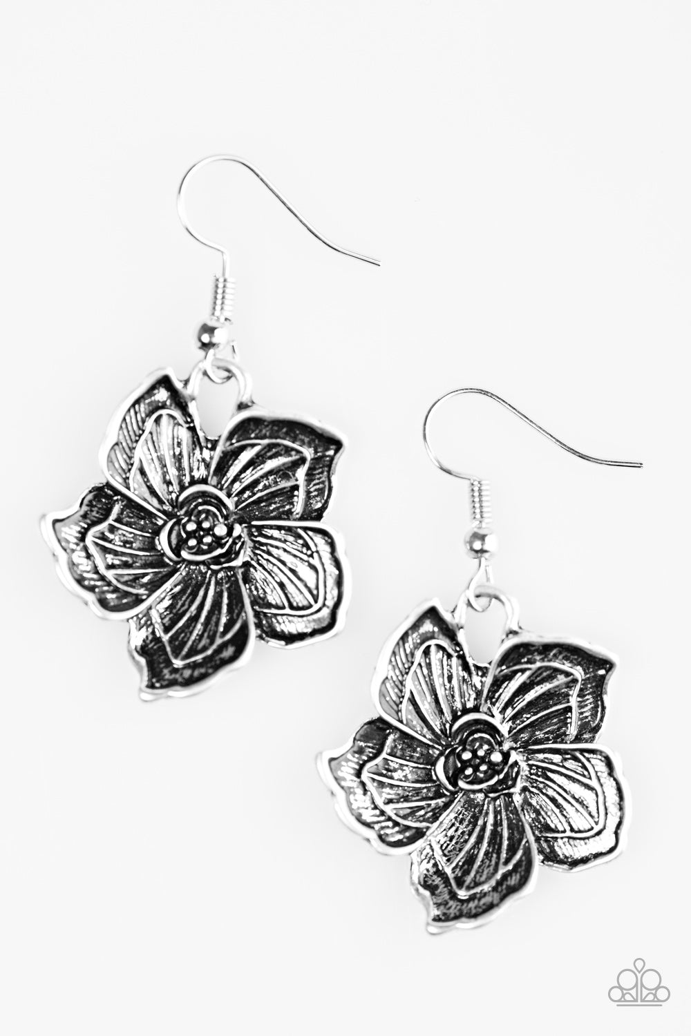 Hibiscus Grove - Silver - Paparazzi earrings – JewelryBlingThing