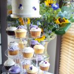 Lilac and yellow cupcake tower