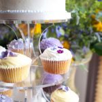 Lilac and yellow cupcake tower