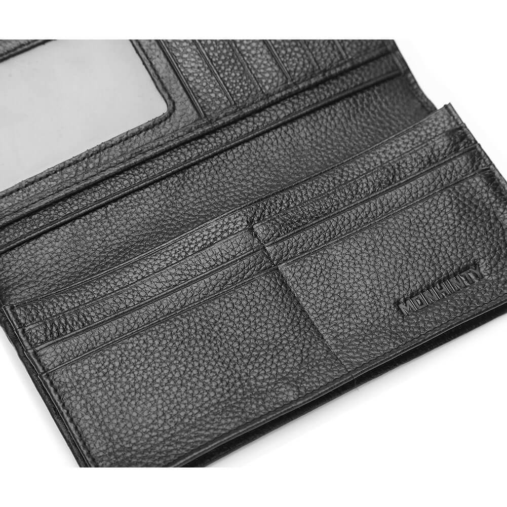 Men&#39;s Checkbook Wallet RFID Blocking Genuine Textured Leather Long Bif | MONHINTY