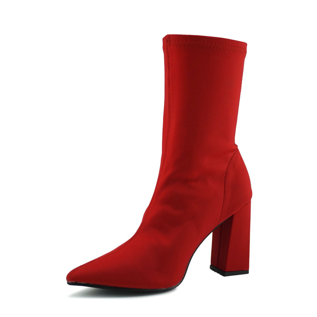 red block heel sock boots