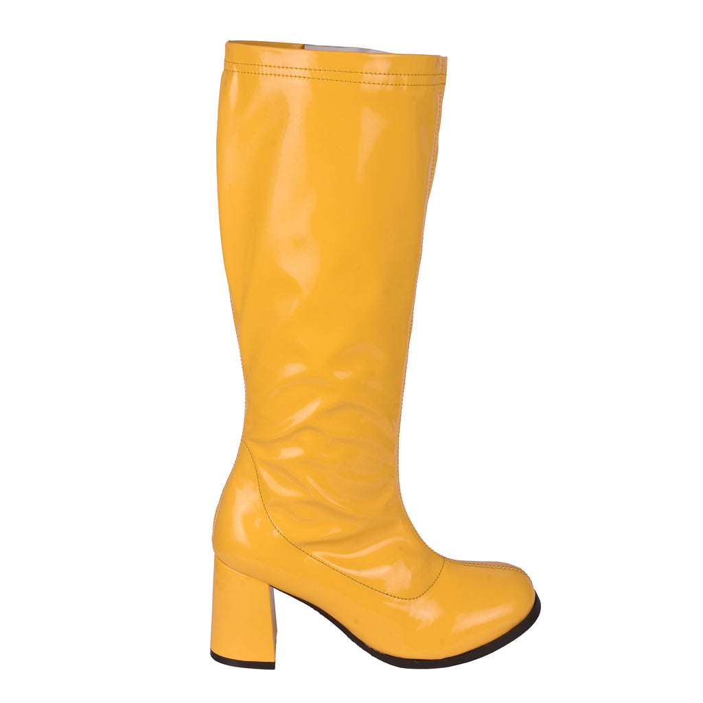 yellow block heel boots