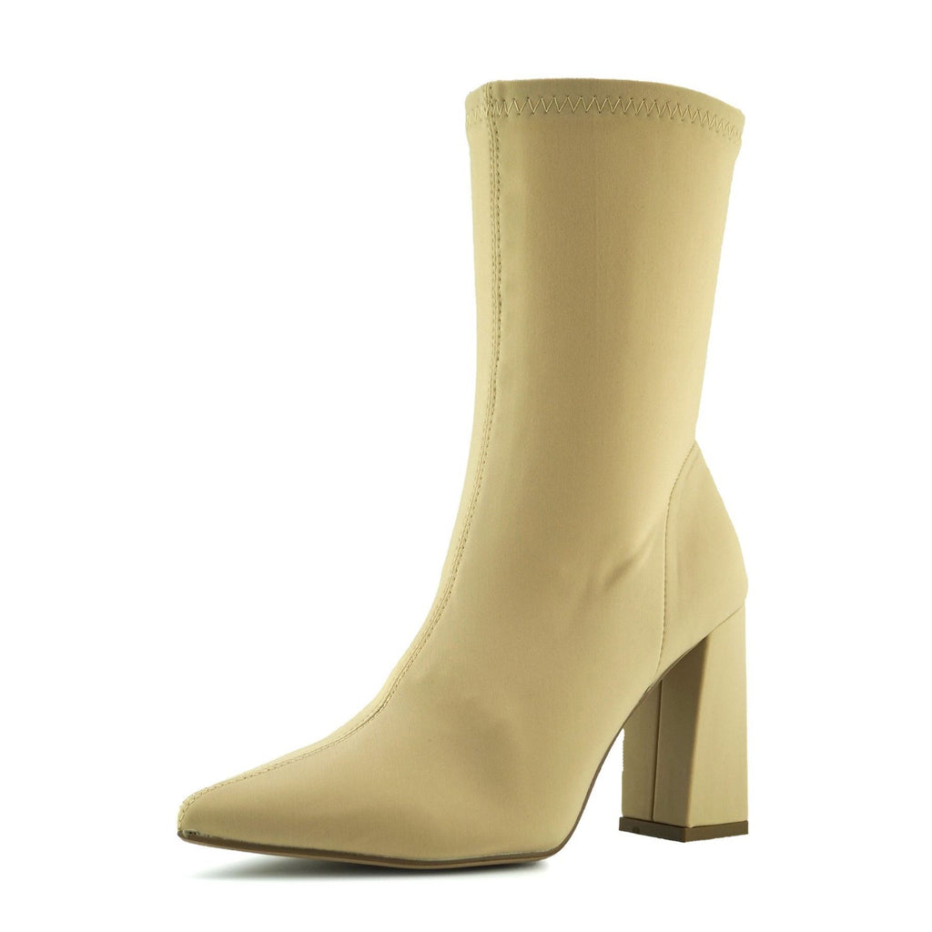 beige booties with heel