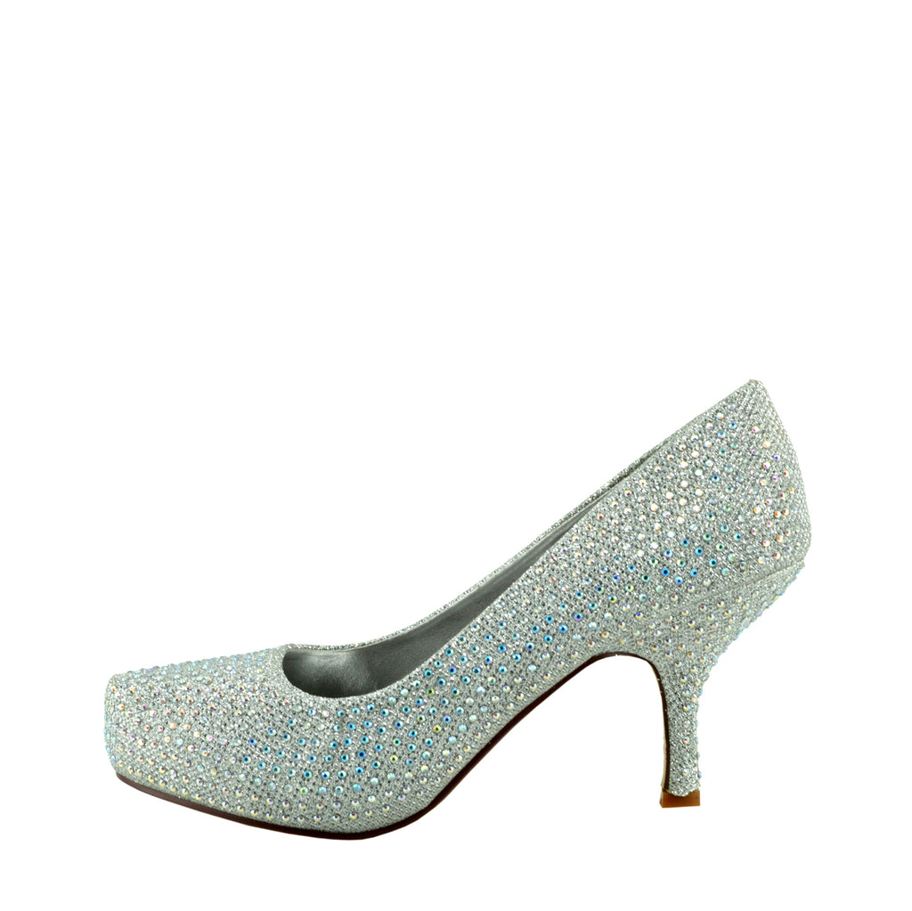 silver diamante court shoes