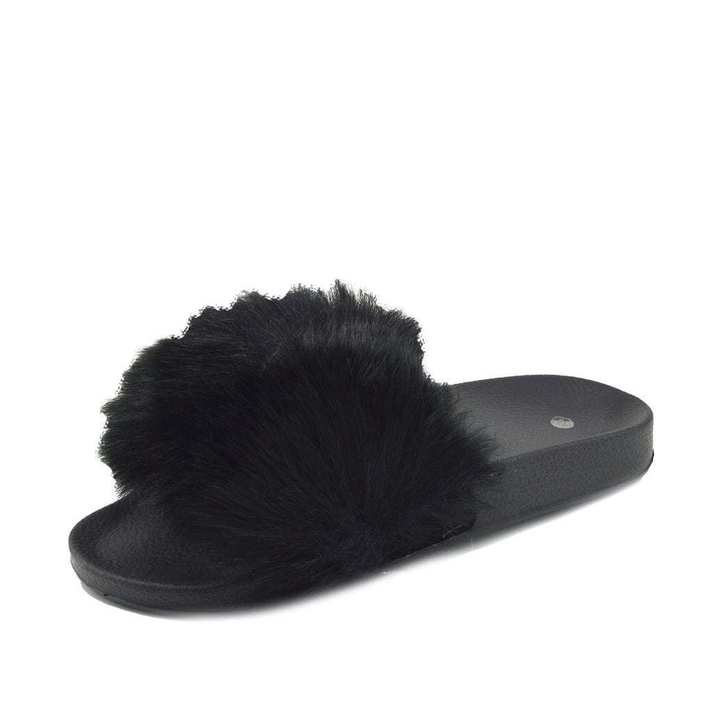 fluffy womens sliders