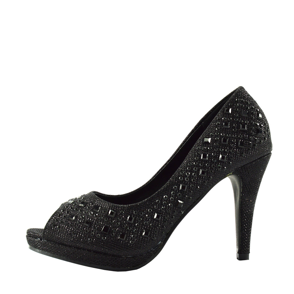 black sparkly peep toe heels