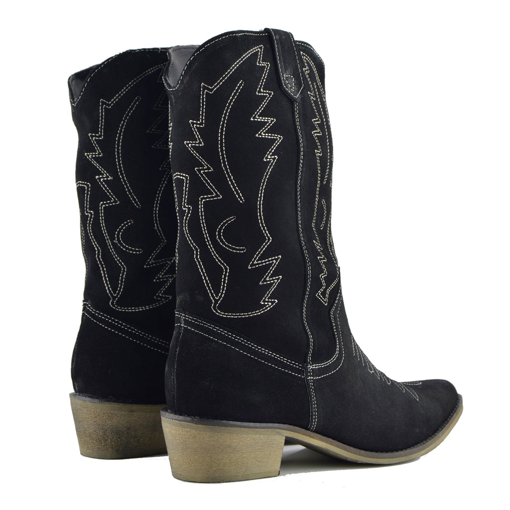 black suede cowboy boots