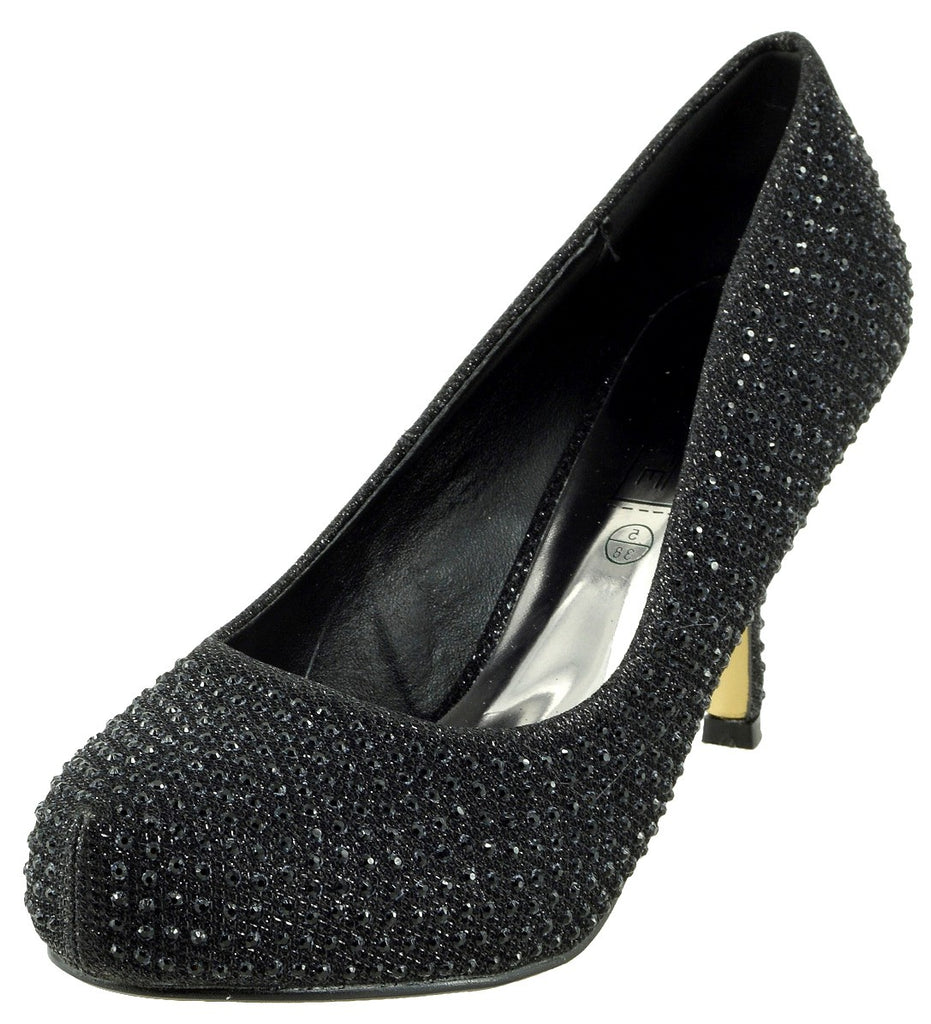 black diamante low heel shoes