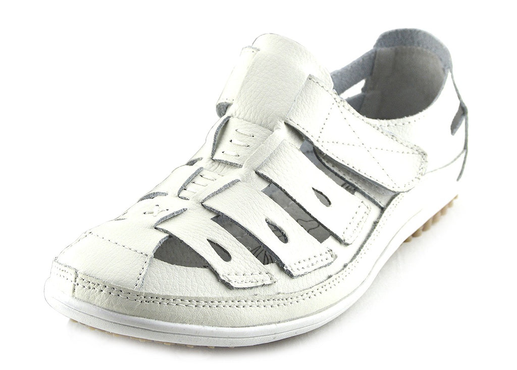 Sandford Easy Fasten Comfort Walking Strap Shoes White