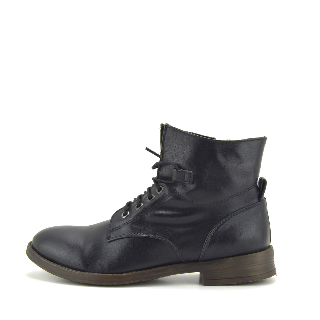 womens black lace up flat boots