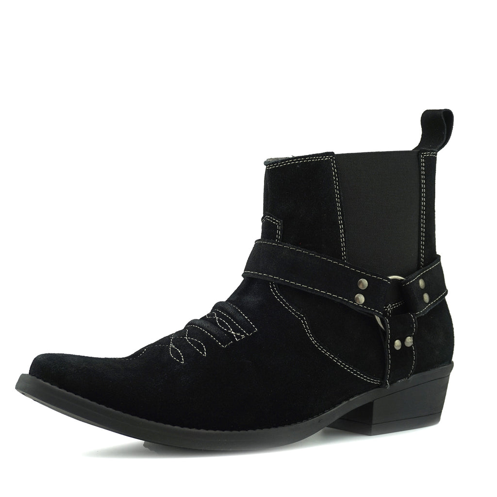 black suede western ankle boots