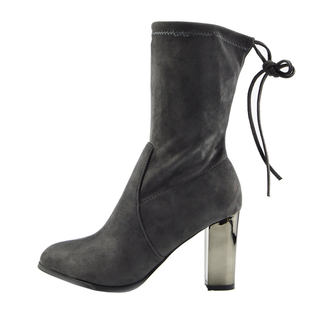 womens grey heeled boots