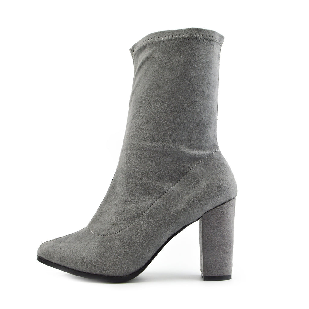 gray block heel booties