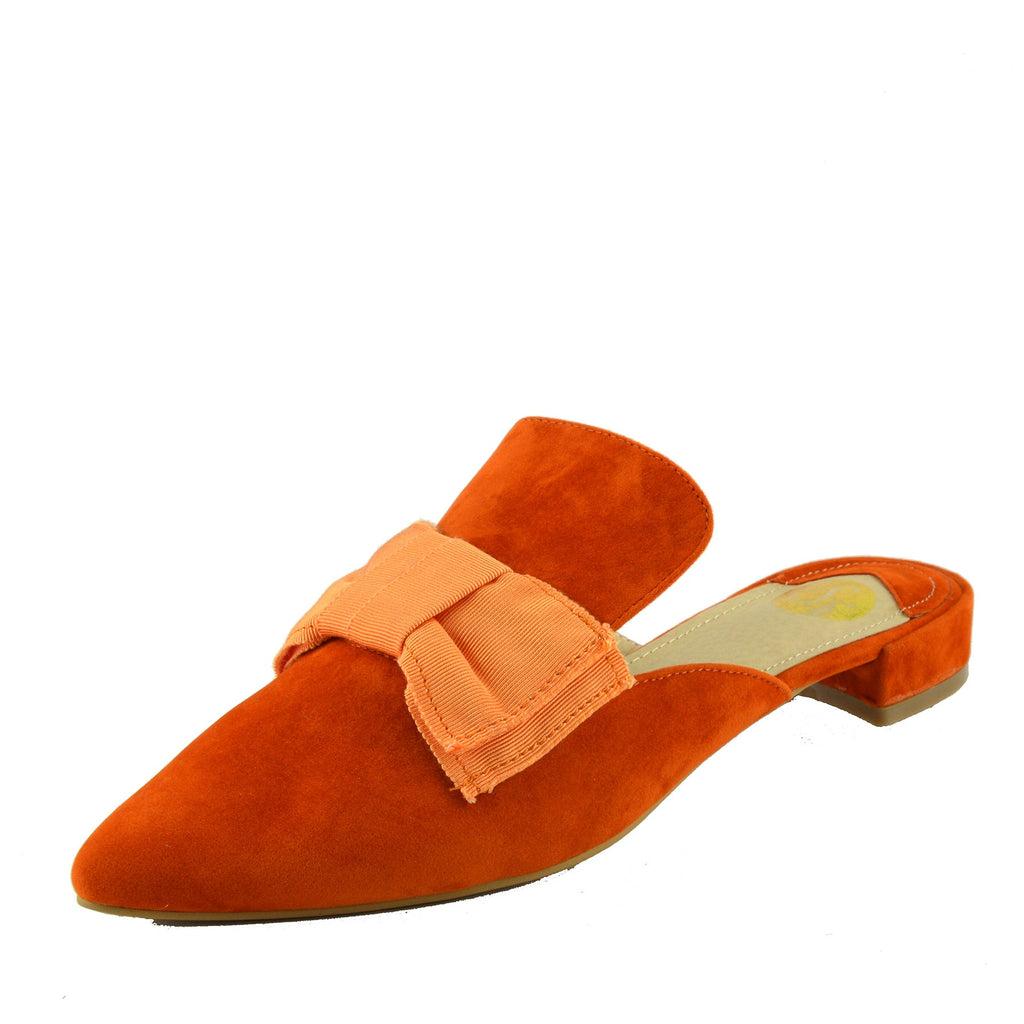 Velvet Point Slipper Mules - Orange 