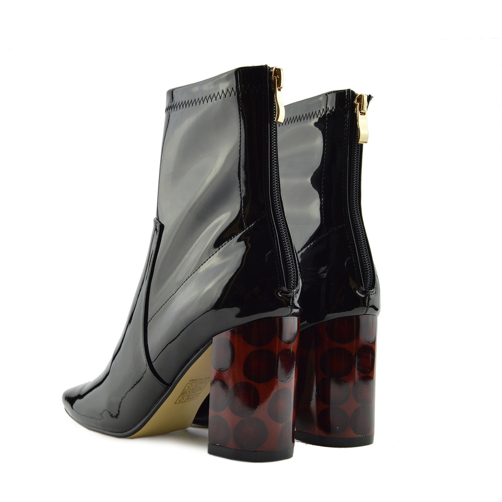 black patent block heel boots