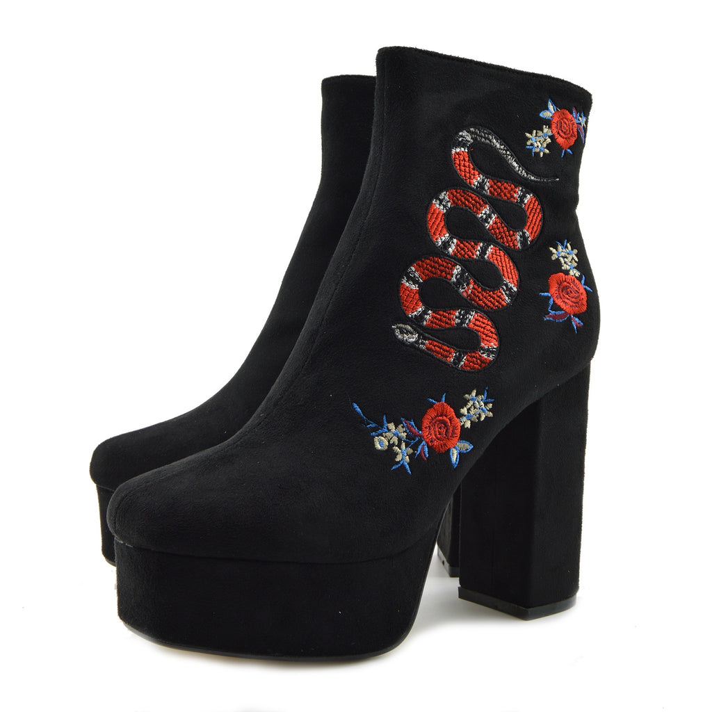 Camden Snake Chunky Platform Ankle Boots Black Kickfootwear