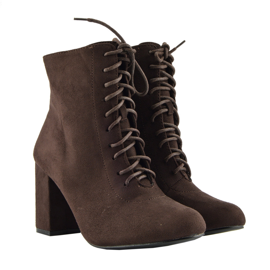 leather lace up heeled boots