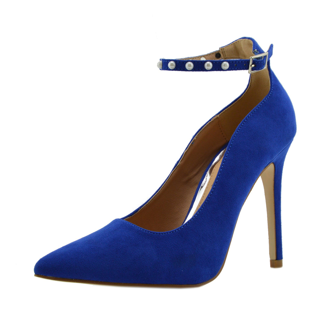 Pearl Ankle Strap Point Court Shoes - Blue – Kickfootwear