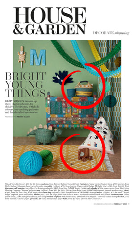 Moppet embroidered cushion and vintage toy in House & Garden magazine