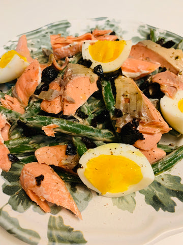 Sort-of Salmon Nicoise Salad on a plate