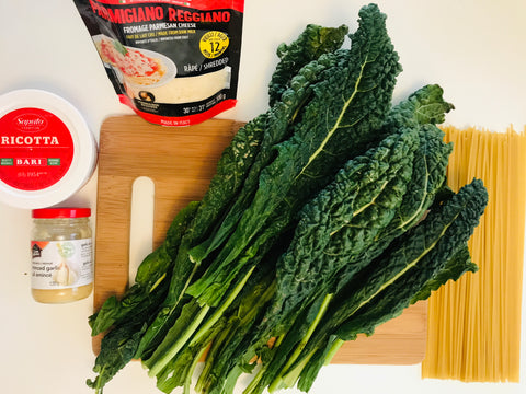Kale, ricotta, parmesan, and minced garlic