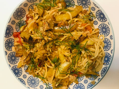 Crab and fennel spaghetti from Jamie Oliver's 5 ingredients cookbook