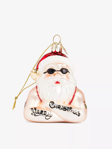 Tattooed Santa glass Christmas decoration