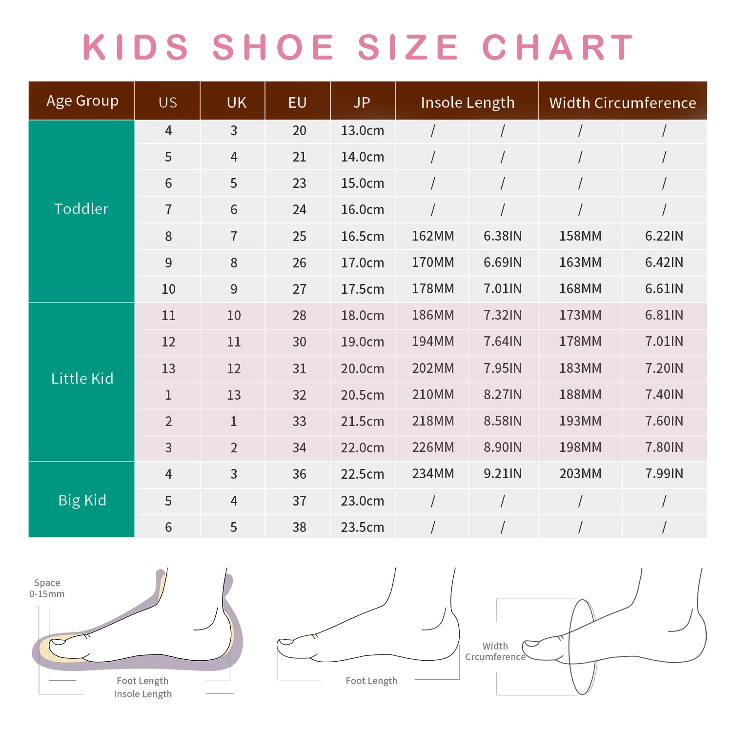 Size Chart - Shop by your Shoe Size and Width