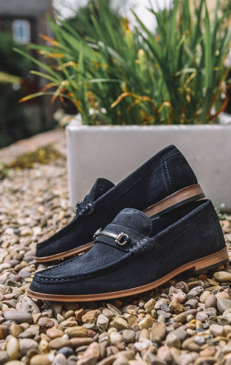 Roamers Suede Loafers with Bar Detail 