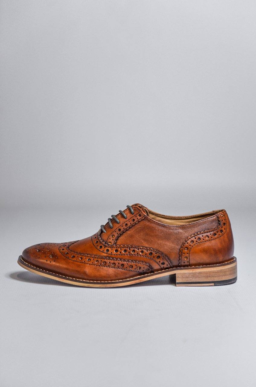 Roamers Tan Leather Brogue Shoes 