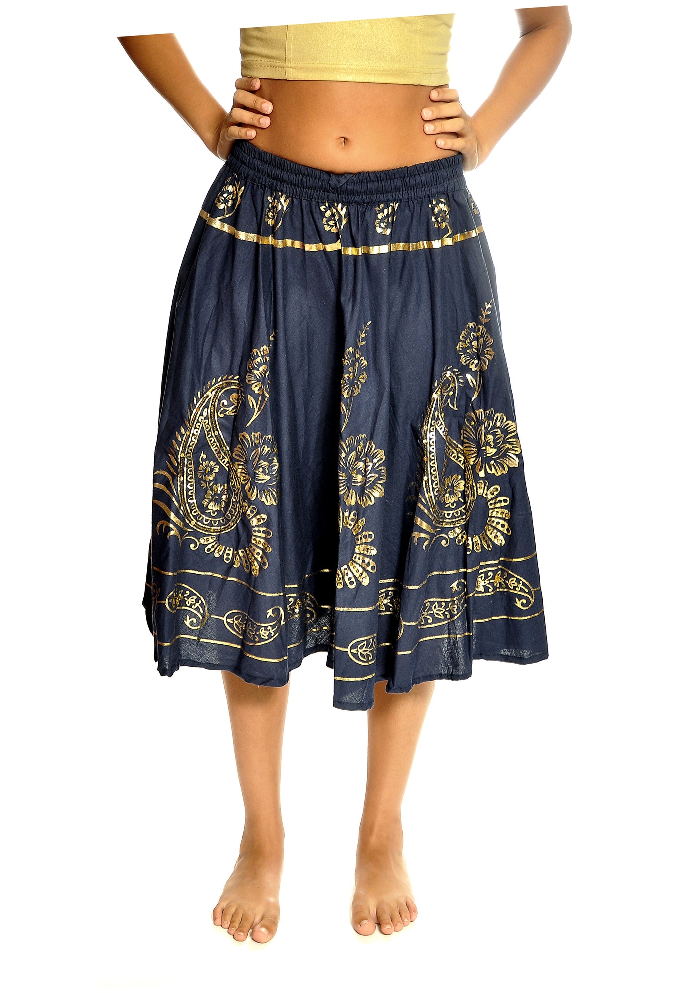 navy and gold skirt