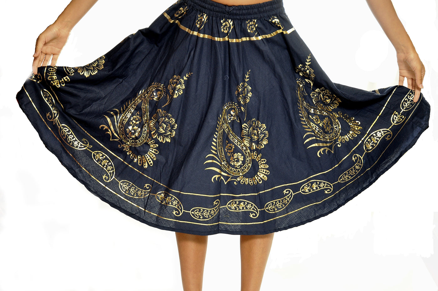 navy and gold skirt