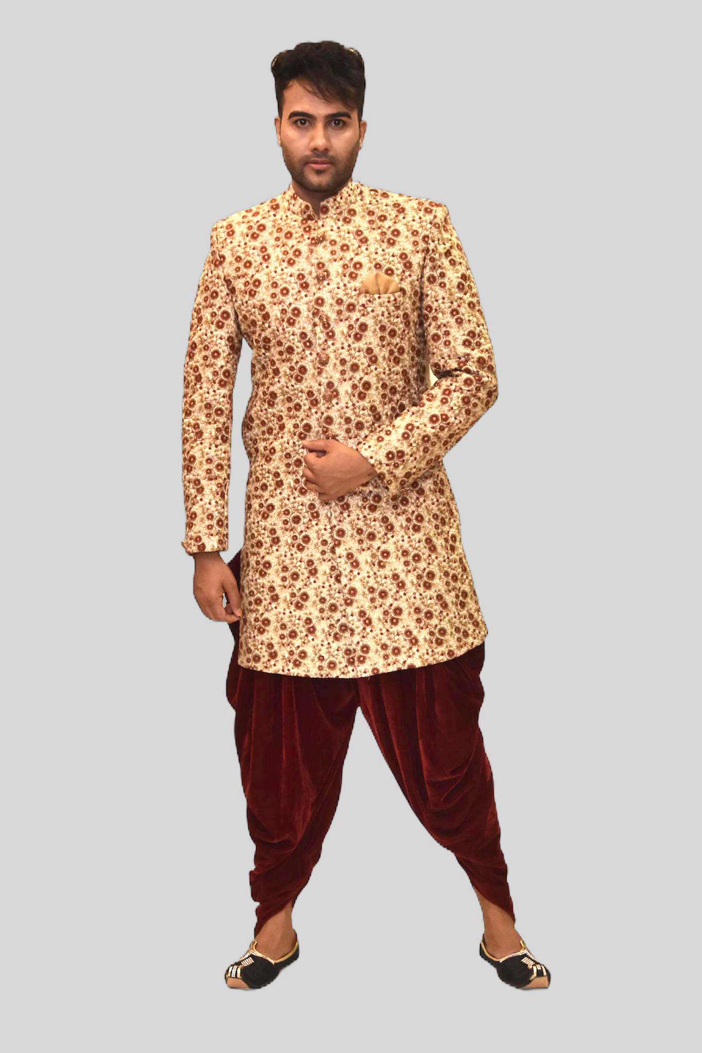Ydmyghed rynker Dingy Silk Gardenia Cream With Cherry Red Heavy Embroidered Sherwani / Jacke –  Heritage India Fashions