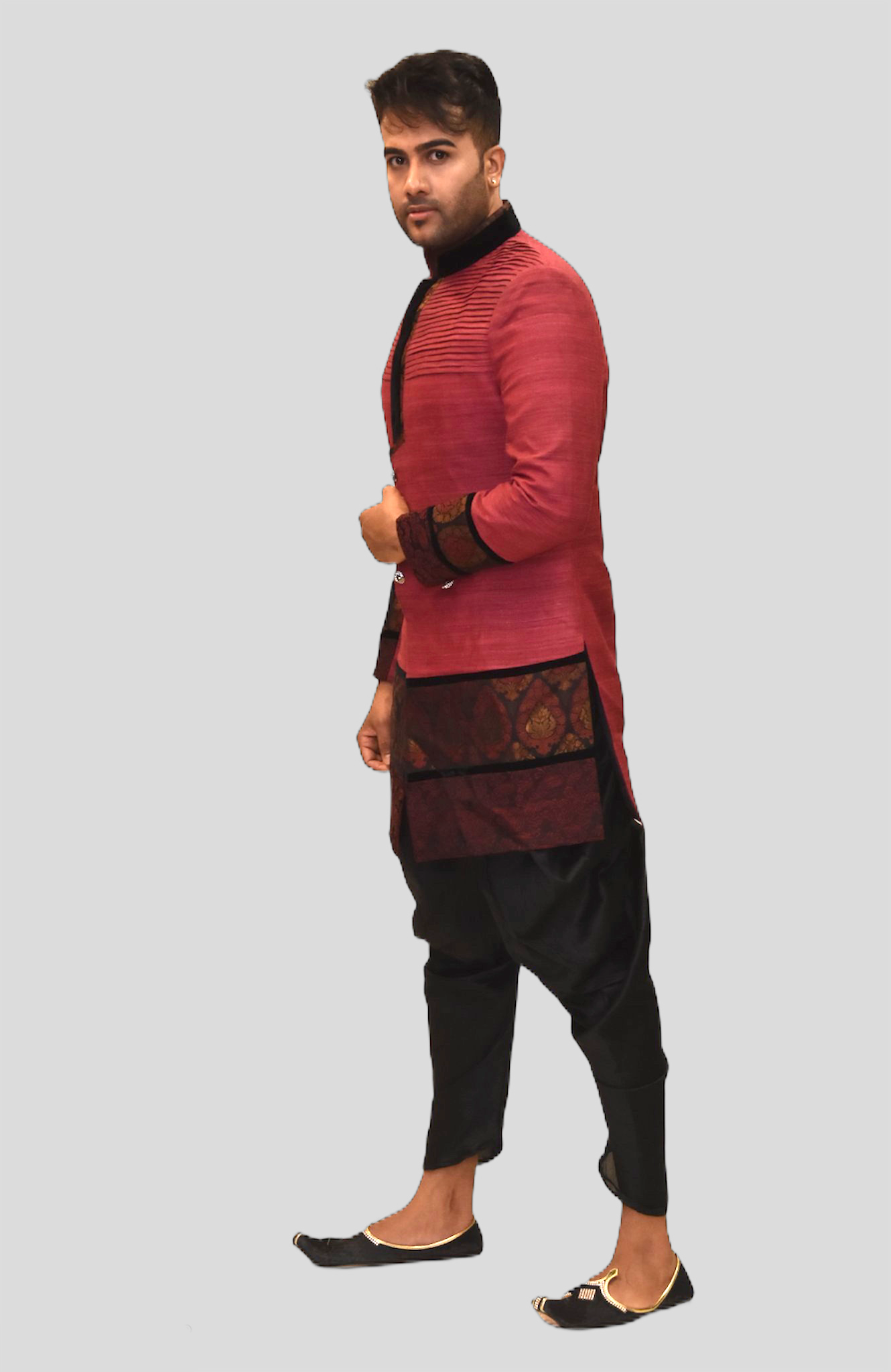 Silk Apple Peachy Red Sherwani Jacket – Heritage India Fashions