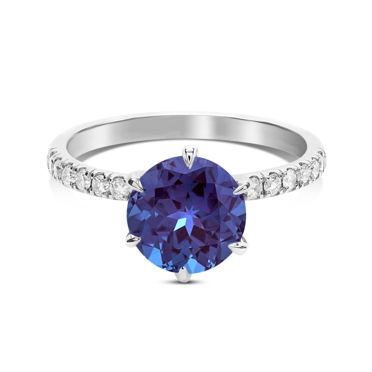 Round Cut Gem, 6 Prong Setting, Half-Pave Band - Fiere