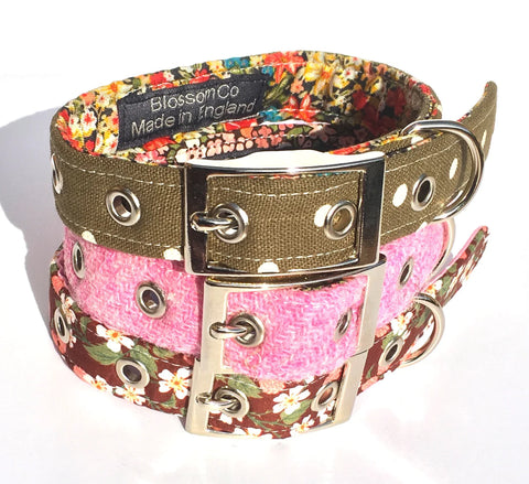 stack of autumn theme dog collars by BlossomCo