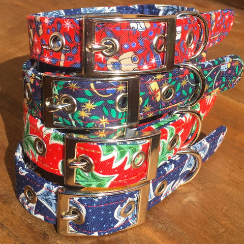 Stack of Christmas dog collars by BlossomCo