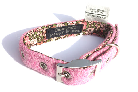 Pink Harris Tweed Autumn Design Dog Collar