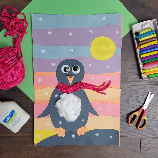 Bricolage de pingouin avec de la laine rose