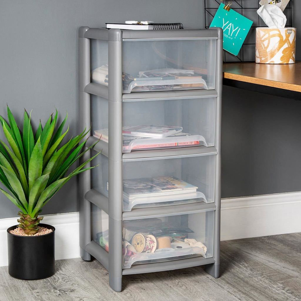 Strong 4 Drawer Deep Plastic Storage Tower 80 Litre In 2 Colours