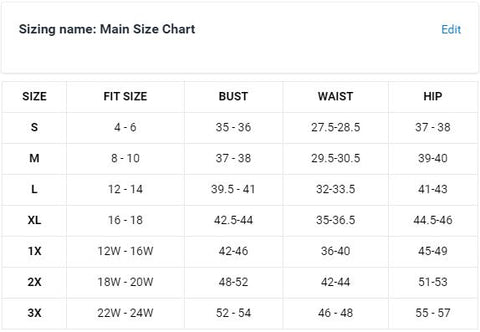 Sizing Chart - Kissed By MoonPie