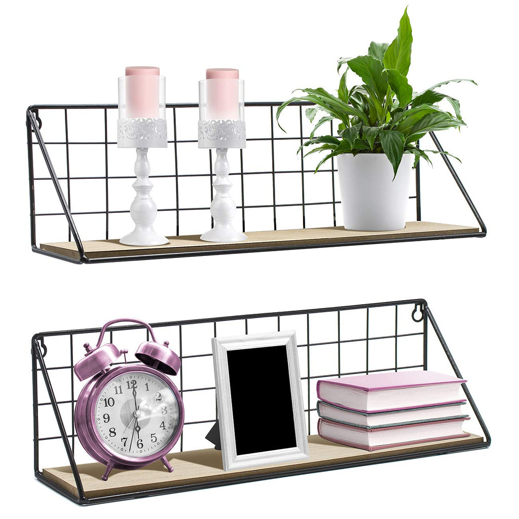Wood and Metal Floating Shelves - 2 Pack