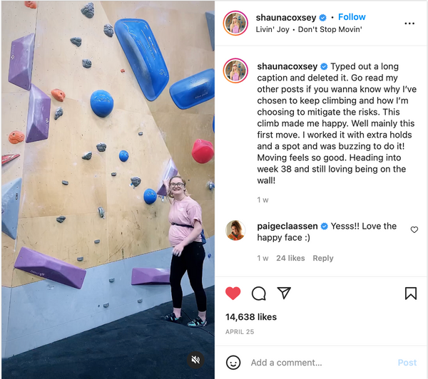 Shauna Coxsey si arrampica mentre è incinta