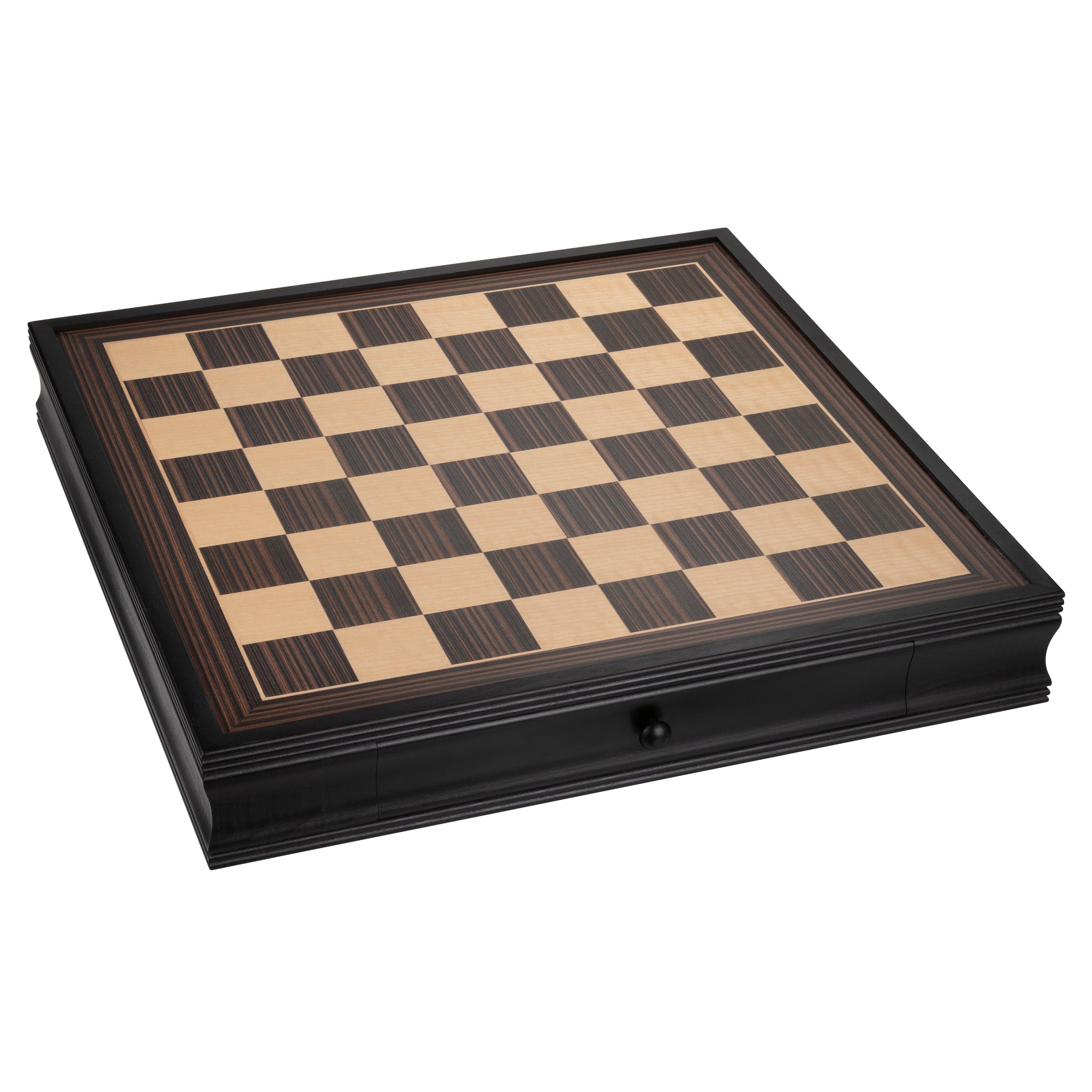 Deluxe Chess Board with Storage Drawers Black Stained Wood 19 in