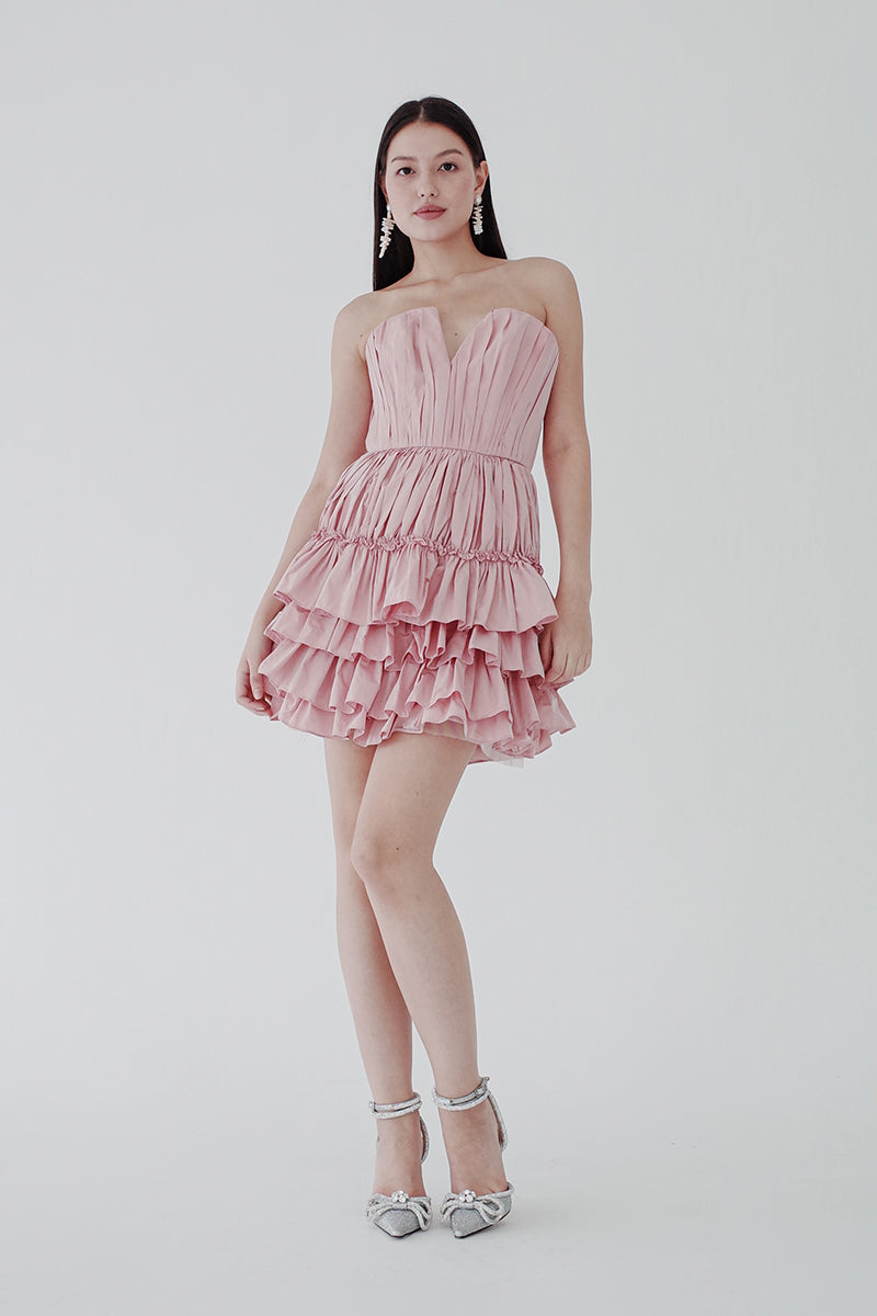 Bubble Hem Mini Dress - Soft Pink, Avenue 8