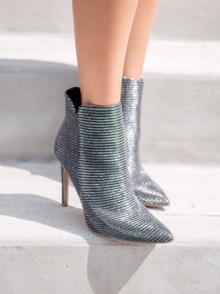 silver glitter booties