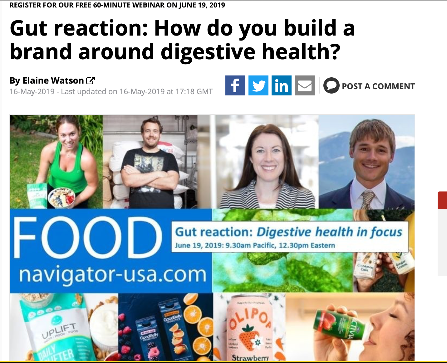 Kara Landau foodnavigator-usa digestive health webinar 2019 brand builder uplift food prebiotics