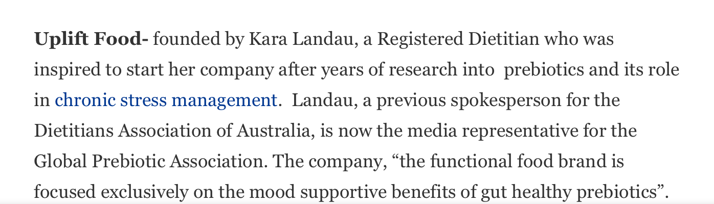 Kara Landau Uplift Food prebiotics gut health functional food companies to watch female founder 2020