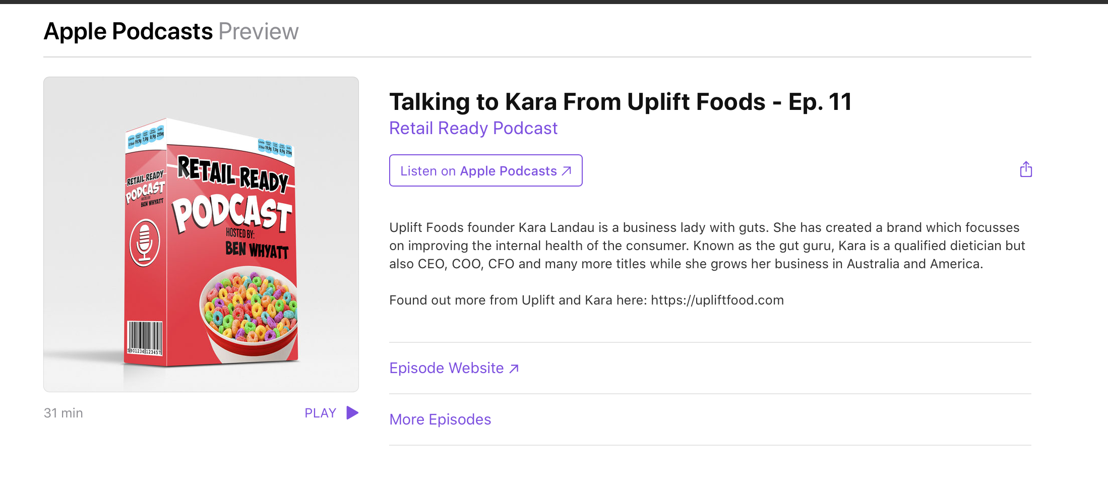 uplift food retail ready podcast australia founder featured guest expert